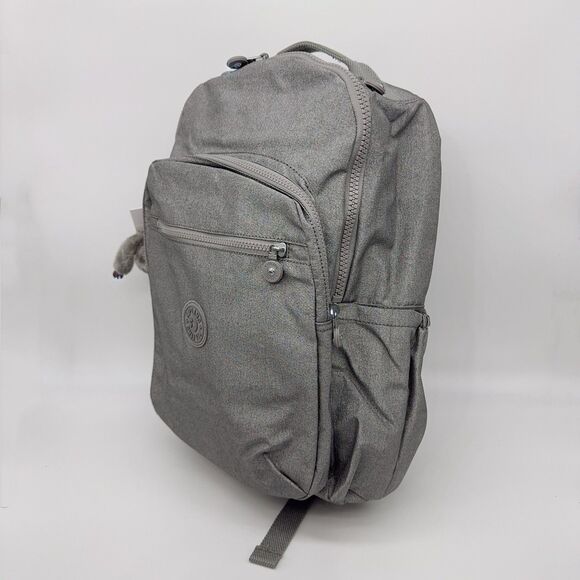 Kipling Seoul Extra Large 17" Laptop Backpack Silver Glimmer Metallic Grey NWT - Picture 4 of 8